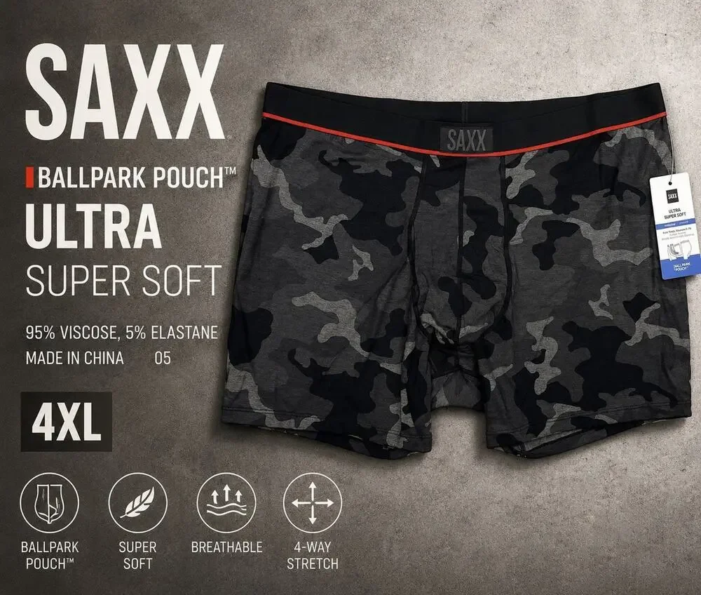 SAXX Boxer Briefs Men 4XL Black Ultra Super Soft BallPark Pouch NWT